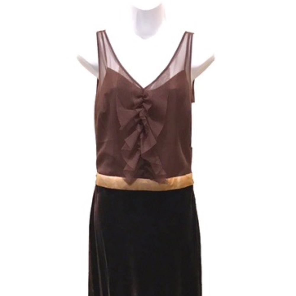 *NEW NEWPORT NEWS HIGH LOW VELVET TULLE WAIST TIE DRESS, WOMENS SZ 6 BROWN